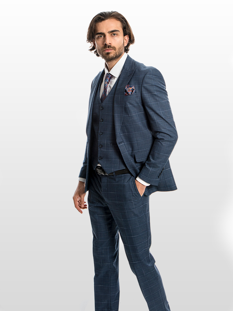 single-breasted-peak-lapel-checked-flap-pocket-3-piece-men-suit-2c2